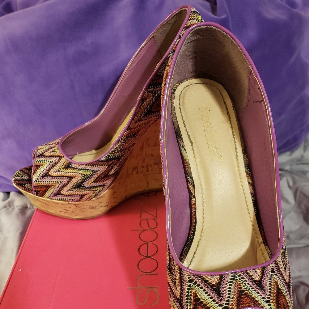 Danila purple & cork wedge heel size 9